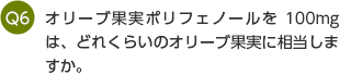 Q6 オリーブ果実ポリフェノールを100mgは、どれくらいのオリーブ果実に相当しますか。